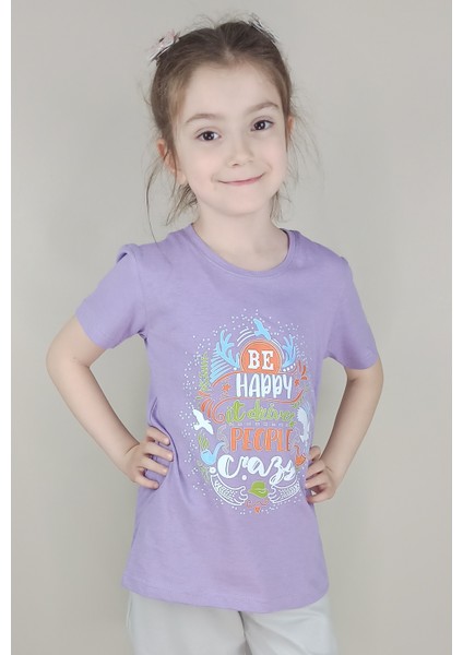 Kız Garson Pamuklu Lila T-Shirt