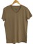 Basic Açık Haki V Yaka Unisex Slim Fit T-Shirt 2