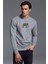 Gri ve Renkli Fil Sanat Hintli Baskılı Gri Erkek Örme Sweatshirt Uzun Kol 1