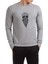 Sakallı Skull Siyah Baskılı Gri Erkek Örme Sweatshirt Uzun Kol 1