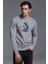 Deve Kuşu Bird Buz Devri Baskılı Gri Erkek Örme Sweatshirt Uzun Kol 1