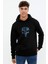 Cool 3D Skull Baskılı Siyah Erkek Örme Kapşonlu Sweatshirt Uzun Kol 1