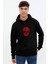 Black Aesthetic Glitch Skull Baskılı Siyah Erkek Örme Kapşonlu Sweatshirt Uzun Kol 1