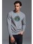 Star Coffee Baskılı Gri Erkek Örme Sweatshirt Uzun Kol 1