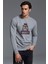 Wat Baskılı Gri Erkek Örme Sweatshirt Uzun Kol 1