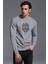 Siyah Kurt Illüstrasyon Gri Kurt Tişört Baskılı Gri Erkek Örme Sweatshirt Uzun Kol 1