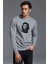 Che Guevara Baskılı Gri Erkek Örme Sweatshirt Uzun Kol 1