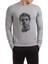 Muhammed Ali Illustrator Baskılı Gri Erkek Örme Sweatshirt Uzun Kol 1