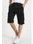 Erkek Siyah Kargo Kapri Slim Fit Cepli Şort 2