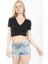 Kruvaze Siyah Crop Örme Bluz 1