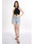 Mınt.21 Halter Yaka Önden Büzgülü Siyah Crop Örme Bluz 2