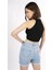 Mınt.21 Halter Yaka Önden Büzgülü Siyah Crop Örme Bluz 3