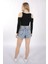 Mınt.21 Omuz Detaylı Crop Siyah Patchwork Örme Bluz 2