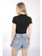 Mınt.21 Önden Dikişli Siyah Crop Örme Bluz 4