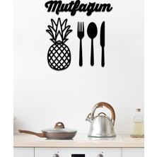 New Jargon - Mutfağım Yazısı Ananas Çatal Bıçak Duvar Oda Ev Aksesuarı Ahşap Tablo
