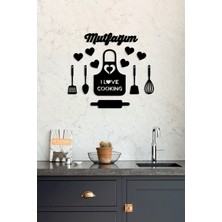 New Jargon - Mutfağım I Love Cooking Önlük Lazer Kesim Duvar Oda Ev Aksesuarı Ahşap Tablo