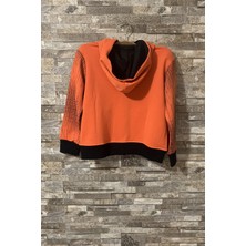 FS Çocuk Oranj Siyah Baskılı Fermuarlı Cepli Kapşonlu Günlük Dört Mevsim Sweatshirt