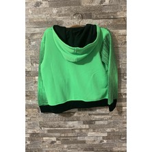 FS Çocuk Yeşil Siyah Baskılı Fermuarlı Cepli Kapşonlu Günlük Dört Mevsim Sweatshirt