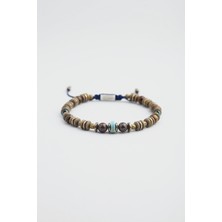 So CHIC Kaplan Gözü Ve Hematit Taşlı Ayarlanabilir Gümüş Erkek Bileklik