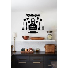 Mıgnatıs - Mutfağım I Love Cooking Önlük Lazer Kesim Duvar Oda Ev Aksesuarı Ahşap Tablo