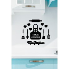 Mıgnatıs - Mutfağım I Love Cooking Önlük Lazer Kesim Duvar Oda Ev Aksesuarı Ahşap Tablo