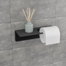 Lamizon Metal Raflı Tuvalet Kağıdı Askısı Wc Kağıt Rulo Tutucu Telefon Raflı Tuvalet Kâğıtlıkları Siyah