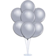 Süsle Bebek ve Parti Balon Standlı, 7 Adet - Metalik Gümüş Balon