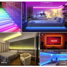 Redmoon Tv Arkası Bluetoothlu  Şerit LED Işık Rgb USB Girişli Tak Çalıştır 1  Metre