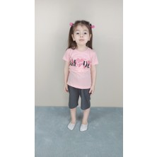 Bluence Kız Çocuk Pamuklu Pembe Kapri Takım