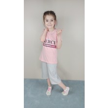 Bluence Kız Garson Pamuklu Pembe  Kapri Takım