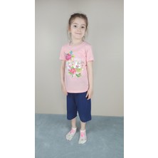 Bluence Kız Garson Pamuklu Pembe  Kapri Takım