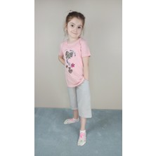 Bluence Kız Garson Pamuklu Pembe  Kapri Takım