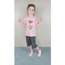 Bluence Kız Garson Pamuklu Pembe  Kapri Takım