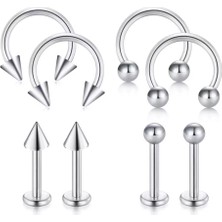 Jaida Moda 316L Cerrahi Çelik Gümüş Renk 8li Set Septum ve Tragus Helix Piercing