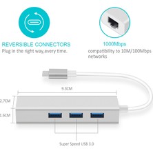 Daytona FC05-G Macbook Uyumlu Type-C™ USB3.1 to 3* USB 3.0 1000 Mbps Gigabit Ethernet RJ45 Çevirici Hub Adaptör