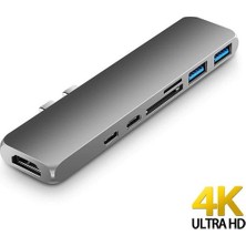 Daytona CF03 Macbook Uyumlu Type-C to 4K 1080p HDMI 2* USB 3.0 SD TF PD USB-C Okuyucu 7IN2 Çevirici Hub Adaptör