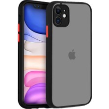 Emybox Apple iPhone 11 6.1" Uyumlu Kamera Lens Korumalı Arkası Şeffaf Mat Kenarları Renkli Silikon Telefon Kılıfı Siyah