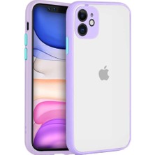 Emybox Apple iPhone 11 6.1" Uyumlu Kamera Lens Korumalı Arkası Şeffaf Mat Kenarları Renkli Silikon Telefon Kılıfı Lila