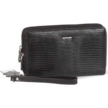 Aka Deri Siyah Lazer Desenli - Deri El Çantası 331