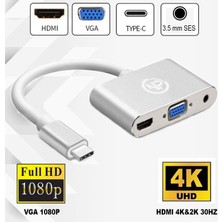 Npo TC203 Metal Typec To 4K HDMI+1080P Vga+3.5mm Ses Adaptörü
