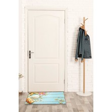 Buket Home Ahşap Turkuaz Iç ve Dış Mekan Dekoratif Çok Amaçlı Kapı Önü Paspası