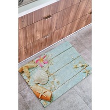 Buket Home Ahşap Turkuaz Iç ve Dış Mekan Dekoratif Çok Amaçlı Kapı Önü Paspası