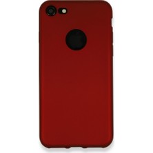 Nevarium iPhone 7 Kılıf Yumuşak Dokulu Silikon + Ekran Koruyucu Cam Bordo