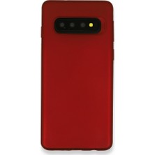 Nevarium Samsung Galaxy S10 Kılıf Yumuşak Dokulu Silikon + Ekran Koruyucu Cam Bordo