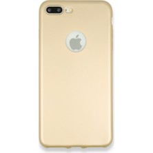 Nevarium iPhone 7 Plus Kılıf Yumuşak Dokulu Silikon + Ekran Koruyucu Cam Gold