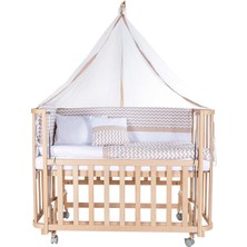 Baby Tech Modern Anne Yanı 60X120 Naturel Beşik - Tekerlekli + Zikzak Uyku Seti