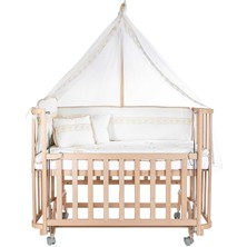 Baby Tech Modern Anne Yanı 60X120 Naturel Beşik - Tekerlekli + Kahve Fransız Dantelli