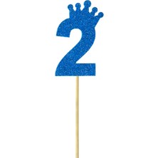 Süsle Bebek ve Parti Eva Simli Rakam Pasta Süsü, 19cm x 7,5cm - 1 Adet Mavi