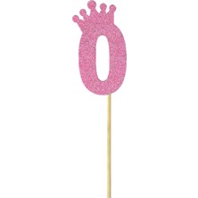 Süsle Bebek ve Parti Eva Simli Rakam Pasta Süsü, 19cm x 7,5cm - 1 Adet Pembe