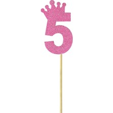 Süsle Bebek ve Parti Eva Simli Rakam Pasta Süsü, 19cm x 7,5cm - 1 Adet Pembe